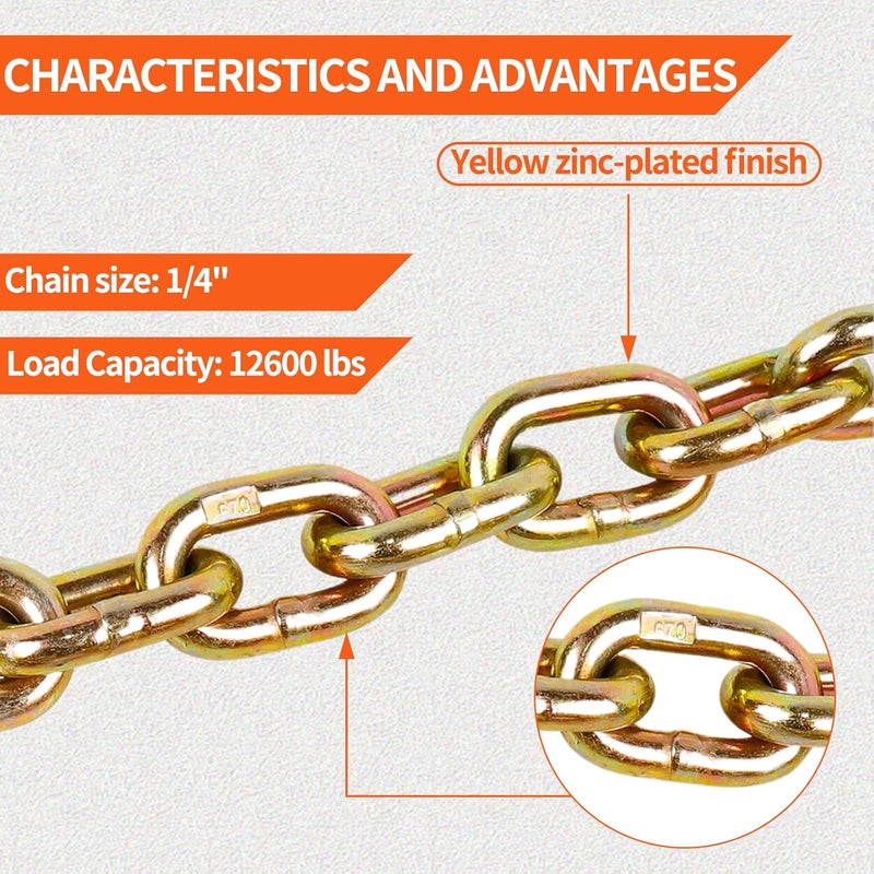 TeukRiGa 1/4" x 36"Grade 70 Trailer Safety Chain with Clevis Style Slip Hook 12000 lbs Break Strength 2 Pcs (1/4" x 36") - Image 2